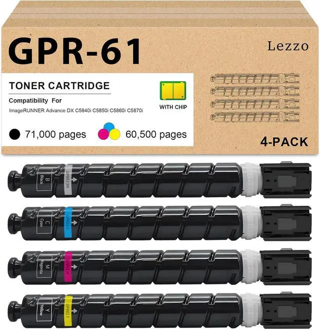 Main image of Lezzo GPR61 GPR-61 Toner Cartridge 4-Pack 3763C003AA 3764C003AA 3765C003AA 3766C003AA Toner Replacement for Canon GPR61 Toner for ImageRUNNER Advance DX C5840i C5850i C5860i C5870i Printer