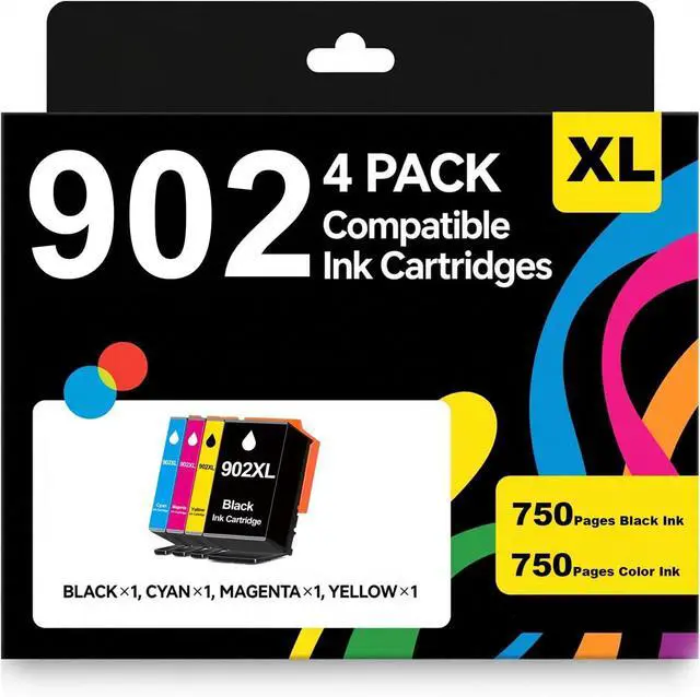 Main image of 902XL High Yield Ink Cartridges 4-Pack| Works with Printer Series: OfficeJet 6951 6954 6958 6962; OfficeJet Pro 6961 6968 6970 6971 6975 6978 Printers