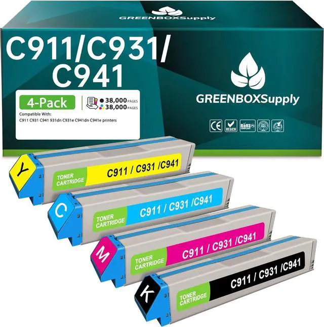 Main image of Remanufactured C911 C931 C941 Toner Cartridge Replacement for OKI 45536516 45536515 45536514 45536513 Toner for C911 C931 C941 C931dn C931e C941dn C941e C911 Printer Ink (Black Cyan Magenta Yellow)