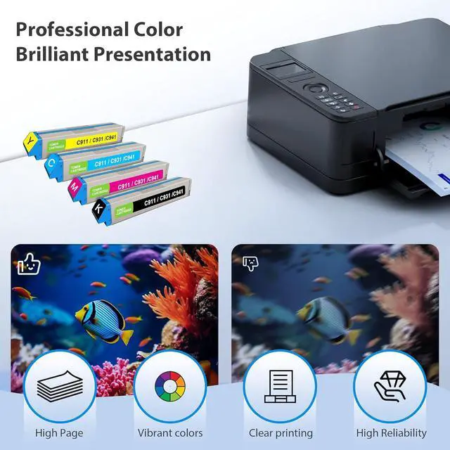 Alt view image 4 of 7 - Remanufactured C911 C931 C941 Toner Cartridge Replacement for OKI 45536516 45536515 45536514 45536513 Toner for C911 C931 C941 C931dn C931e C941dn C941e C911 Printer Ink (Black Cyan Magenta Yellow)