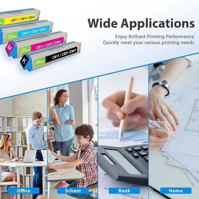 Alt view image 7 of 7 - Remanufactured C911 C931 C941 Toner Cartridge Replacement for OKI 45536516 45536515 45536514 45536513 Toner for C911 C931 C941 C931dn C931e C941dn C941e C911 Printer Ink (Black Cyan Magenta Yellow)