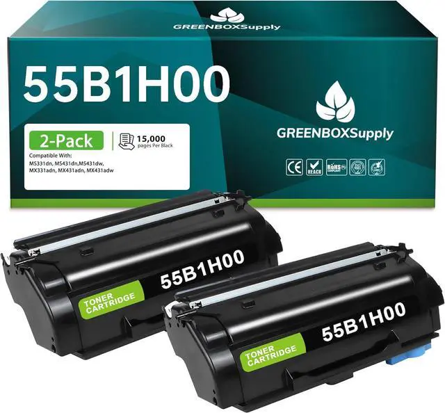 Main image of 55B1H00 High Yield Toner Cartridge (2 Black) Compatible for Lexmark MX331 MX431 MX432 MS331 MS431 Laser Printer Ink, 2 Pack 55B1H00 Black Toner Cartridge