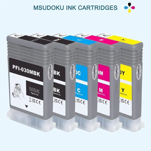 Alt view image 2 of 7 - PFI-030 Ink Cartridges 55ml 5-Pack High Yield (MBK/BK/C/M/Y) | Compatible with Canon imagePROGRAF TA-20 TA-30 TM-240 TM-340 | Replacement for PFI-030MBK/PFI-030BK/PFI-030C/PFI-030M/PFI-030Y