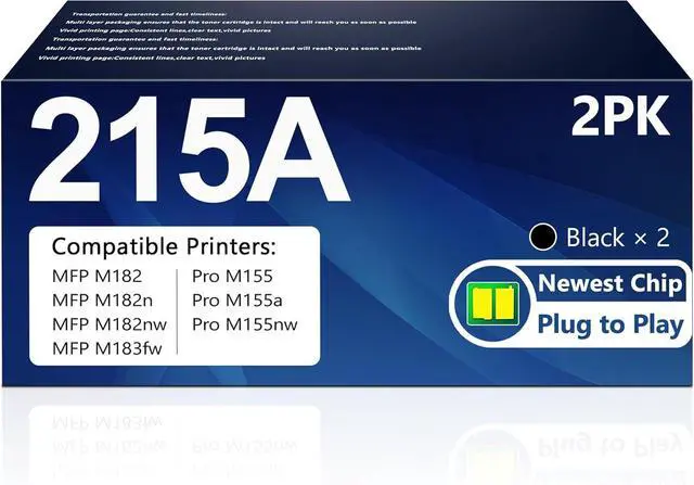Main image of 2-Pack 215A Black Toner Cartridges (with Chip) Replacement for HP215A W2310A 215A Compatible with Pro MFP M182nw M182n MFP M183fw M182 M183 M155 Series Printer Ink 215 A(2-Black)