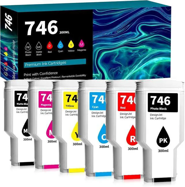 Main image of 746 Ink Cartridges 300mlx6 Replacement for HP DesignJet Z6 & Z9+, 746XL Ink Cartridge P2V78A P2V79A P2V80A P2V81A P2V82A P2V83A Combo Pack (Photo Black/Matte Black/Chromatic Red/Cyan/Magenta/Yellow)