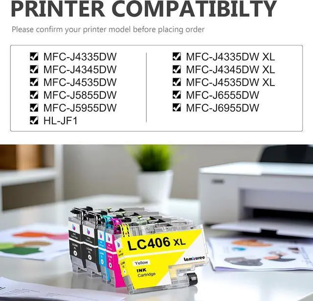 Alt view image 2 of 7 - LC406XL Ink Cartridges with High-Yield Replacement for Brother LC406 Work with MFC-J4335DW MFC-J4535DW MFC-J5855DW MFC-J5955DW MFC-J6555DW MFC-J6955DW Printers (2Black Cyan Magenta Yellow, 5 Pack)