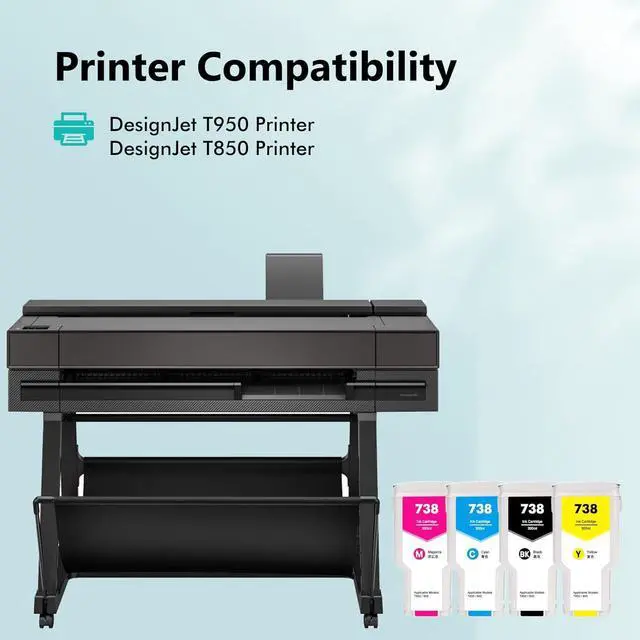 Alt view image 2 of 7 - 738 Ink Cartridge Replacement for DesignJet T850 & T950 Wide Format Printer plotters 300mL(Black,Cyan,Magenta,Yellow)
