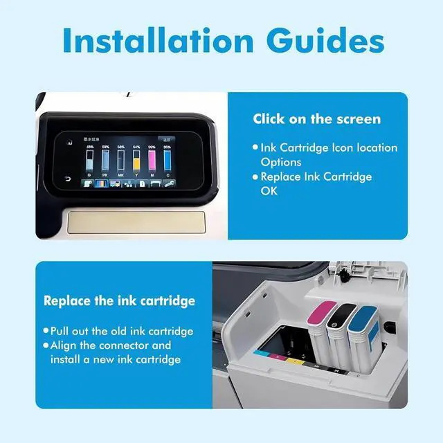 Alt view image 6 of 7 - 738 Ink Cartridge Replacement for DesignJet T850 & T950 Wide Format Printer plotters 300mL(Black,Cyan,Magenta,Yellow)