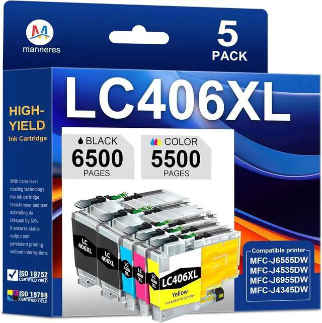Main image of LC406 LC406XL Ink Cartridges Replacement for Brother LC 406XL for MFC-J4335DW MFC-J5855DW MFC-J6555DW MFC-J4535DW MFC-J6955DW MFC-J4345DW MFC-J5955DW - 2Black 1Cyan 1Magenta 1Yellow