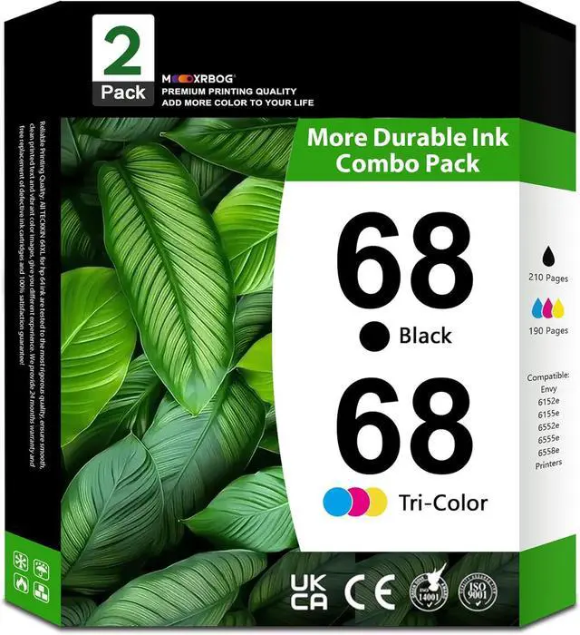 Main image of 68 Ink Cartridge Combo Pack - (1 Black & 1 Tri-Color) Replacement for HP 68 - Compatible with Envy Inspire 6152e, 6155e, 6552e, 6555e, 6558e Printers