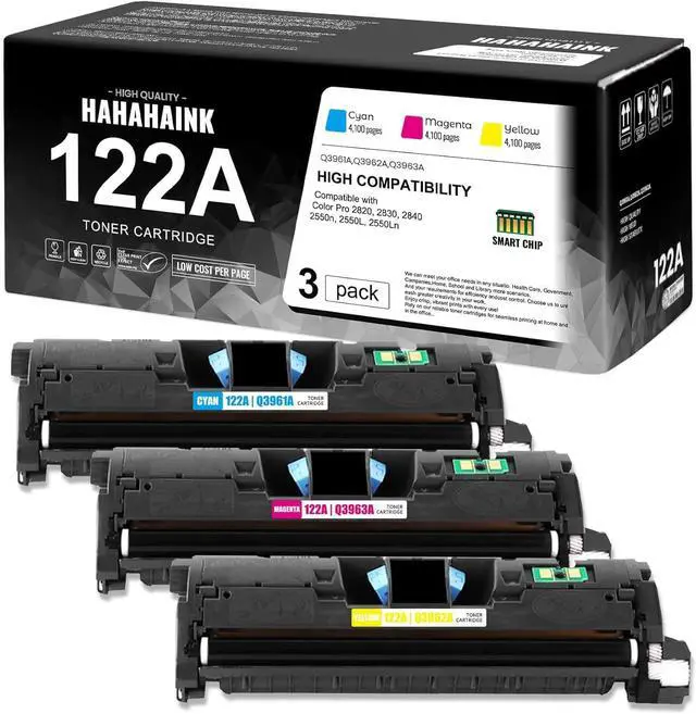 Main image of 3 Pack 122A|Q3961A Q3963A Q3962A C/M/Y High Yield 4,100 Pages Toner Cartridge (with Chip) Replacement Compatible for HP Pro 2820 2830 2840 2550n 2550L 2550Ln Printer
