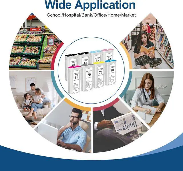 Alt view image 7 of 7 - YOUEXPERT Compatible for HP 70XL Ink Cartridges C9448A C9449A C9451A C9405A C9453A C9454A Replacement for Designjet Z2100 & Z3100 Z3200 Z5200 Z5400 Large Format Printers (8 Pack, 130ML)