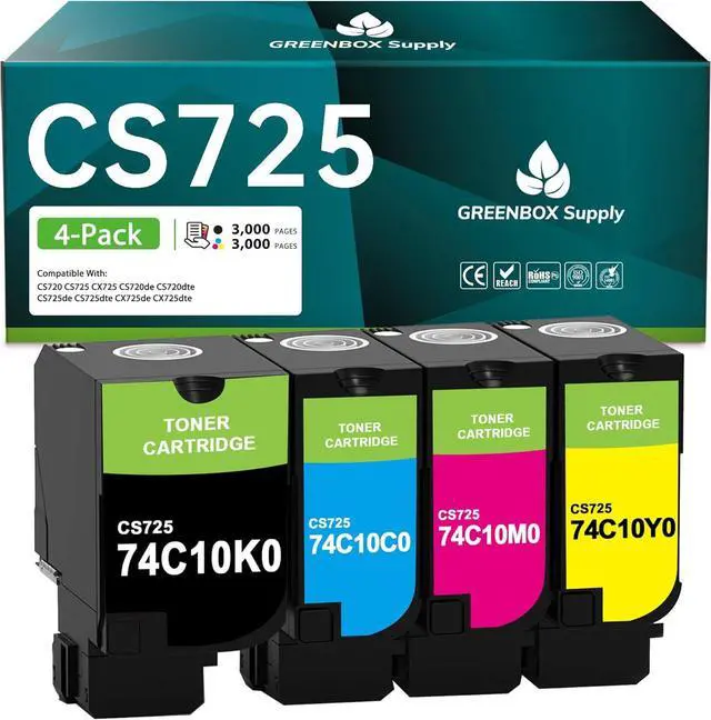Main image of Compatible CS720 CS725 CX725 Toner Cartridge High Capacity Compatible for Lexmark CS720 CS725 CX725 Series Printer Ink for 74C10K0 74C10C0 74C10M0 74C10Y0 Toner Cartridge (4-Pack)