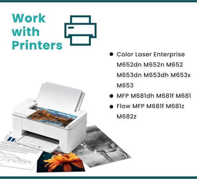Alt view image 3 of 6 - 655A Toner Cartridge CF450A CF451A CF452A CF453A Replacement for HP 655A Toner Work with Color Enterprise M652 M652n M652dn M653 M653dn M653x M653dh MFP M681 M681f M682z Printer (4-Pack)