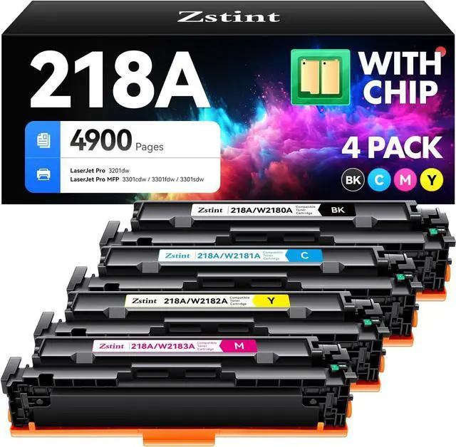Main image of 218A Toner Cartridge 4-Pack High Yield with Chip Replacement for HP 218A 218X Toner Compatible with HP Color Laserjet Pro MFP 3301cdw 3301fdw 3301sdw 3201dw Printer W2180A Black Cyan Magenta Yellow