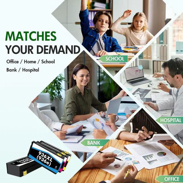 Alt view image 7 of 7 - 936 936XL Ink Cartridges Combo PackReplacement for HP 936e 936 Ink Cartridges for HP OfficeJet Pro 9125e 9120e 9730e 9130 9135e 9122e 9128e 9110b 9120b 9130b 9130e Printers