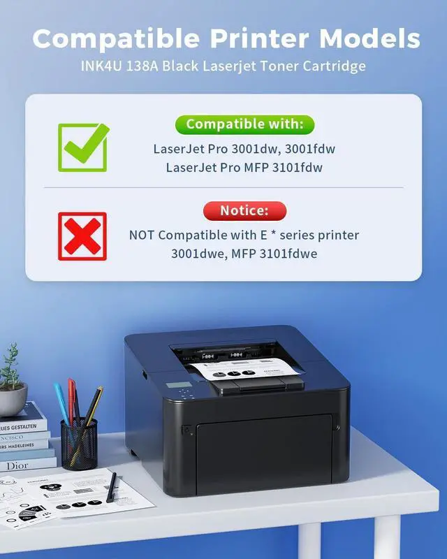 Alt view image 3 of 7 - 138A Black Laserjet Toner Cartridge Compatible Replacement for HP 138A Black Toner W1380A 138X W1380X to Use with HP Laserjet Pro MFP 3101fdw Toner, Pro 3001dw 3001fdw Printer (2-Pack, with Chip)