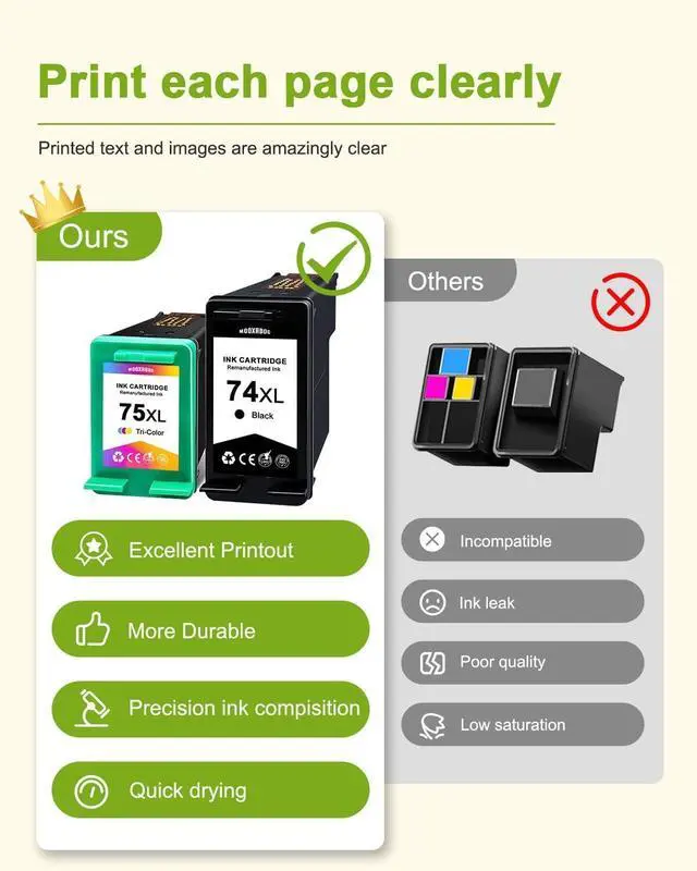 Alt view image 4 of 6 - 74XL 75XL Ink Cartridges Black Color Combo PackReplacement for 74 75 Ink Cartridges for Deskjet C4480 C4440 C4280 C4580 J6480 D4280 D4260 Printers 2-Pack (1Black/1Tri-Color)