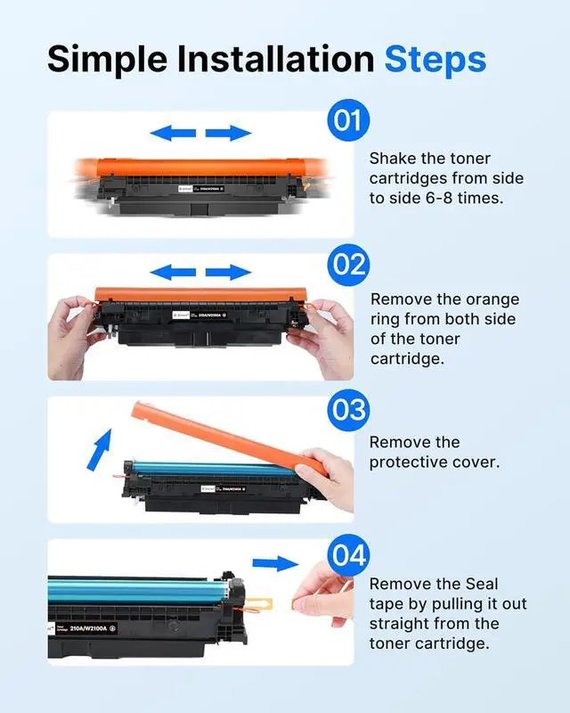Alt view image 7 of 7 - 210A Toner Cartridges 4 Pack Compatible for HP 210A Toner Cartridges 210X 210 Use for HP Color Laserjet Pro MFP 4301fdw Toner Cartridge 4301fdn Pro 4201dw 4201dn Printer W2100A W2100X (with Chip)