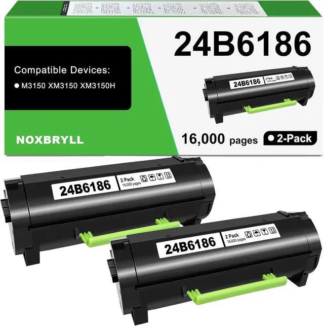 Main image of 24b6186 Black Toner Cartridge High Capacity Compatible for Lexmark M3150 XM3150 XM3150H Printers(2 Pack,16,000 Pages)