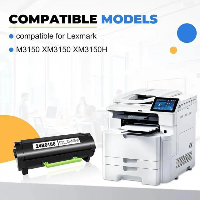 Alt view image 2 of 5 - 24b6186 Black Toner Cartridge High Capacity Compatible for Lexmark M3150 XM3150 XM3150H Printers(2 Pack,16,000 Pages)