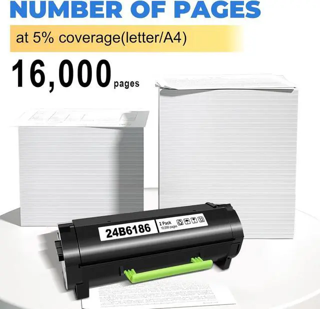 Alt view image 3 of 5 - 24b6186 Black Toner Cartridge High Capacity Compatible for Lexmark M3150 XM3150 XM3150H Printers(2 Pack,16,000 Pages)