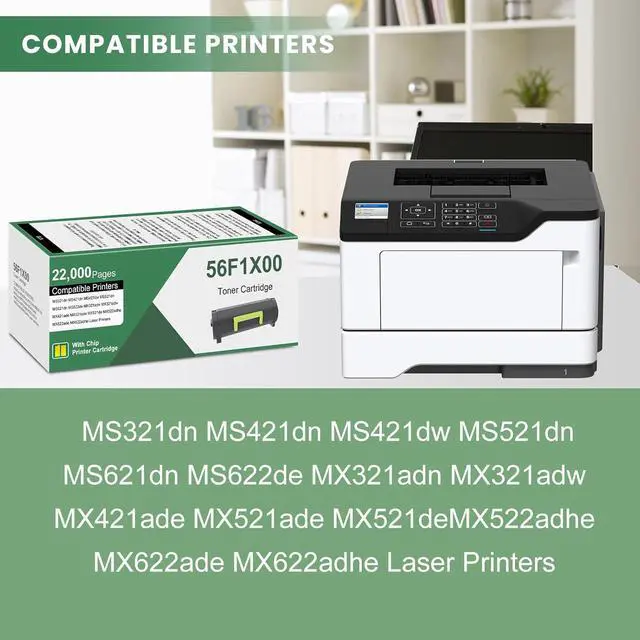 Alt view image 2 of 6 - 56F1X00 Black Extra High Yield Toner Cartridge (with New Chip) Replacement for Lexmark 56F1X00 Toner Cartridge for MS421 MS521 MS621 MS622 MX421 MX521 MX522 MX622 Laser Printers, 1 Pack 56F1X00 Ink