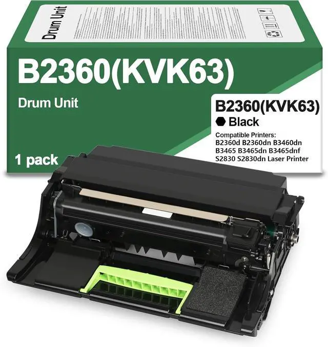 Main image of B2360 KVK63 331-9810 331-9811 Drum Unit Compatible for Dell Imaging Unit Remanufactured for Dell B2360d B2360dn B3460dn B3465 B3465dn B3465dnf S2830 S2830dn Laser Printer 60,000 Pages