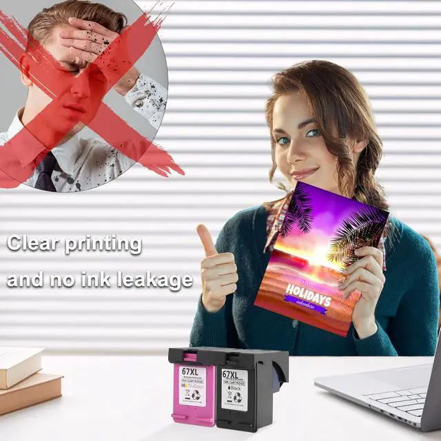 Alt view image 3 of 4 - 67XL Ink Cartridge Replacement for HP67 Cartridge Kit for HP67XL Printer 2700 2700e 2752 2742 2755 4100 4100e 4152 4155e 6000 6055 6055e 6400 6458 6458e 6455e Printer