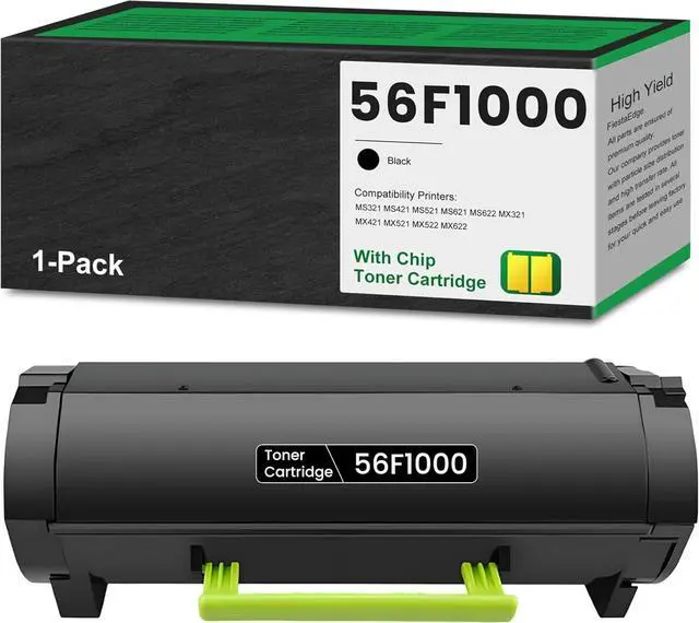 Main image of 56F1000 Black Toner with Chip (6,500 Pages) Remanufactured 56F1000 Replacement for Lexmark 56F1000 Toner for MS321 MS421 MS521 MS621 MS622 MX321 MX421 MX521 MX522 MX622 Series Printer Toner, 1-Pack
