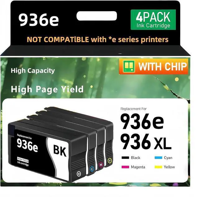 Main image of 936e 936XL Ink Cartridges Combo Pack with Chip High Yield Replacement for HP 936e 936XL Ink Cartridge Work for OfficeJet Pro 9120e 9125e 9135e 9110b 9130b 9128e 9130b 9122e Wide Format 9730e (4PACK)