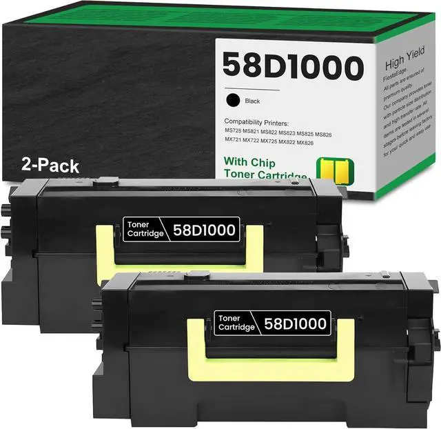 Main image of 58D1000 Black Toner Cartridge 2-Pack Remanufactured 58D1000 Toner Replacement for Lexmark 58D1000 Toner for MS725 MS821 MS822 MS823 MS825 MS826 MX721 MX722 MX725 MX822 MX826 Printer Toner