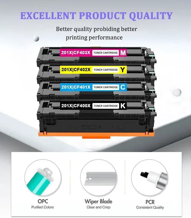 Alt view image 4 of 7 - 201X Toner Cartridges Combo Pack (4-Pack, 1Black/1Cyan/1Magenta/1Yellow) Replacement for HP 201X Toner Cartridge CF400X CF401X CF402X CF403X High Yield for Color Pro M277 M252 M277n Printer