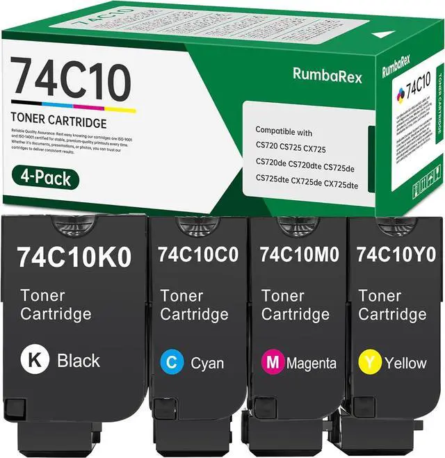 Main image of CS720 CS725 CX725 Toner Cartridges Remanufactured 74C10 74C10K0 74C10C0 74C10M0 74C10Y0 Replacement for Lexmark CS720de CS720dte CS725de CS725dte CX725de CX725dte Printer Ink 4-Pack (BK/C/M/Y)