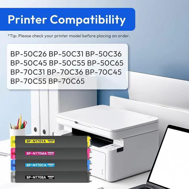 Alt view image 2 of 6 - BP-NT70 Toner Cartridge Replacement for Sharp BPNT70 BP-NT70BA BP-NT70CA BP-NT70MA BP-NT70YA Toner Cartridge for BP-50C26 BP-50C31 BP-50C36 BP-50C45 BP-70C31 BP-70C36 BP-70C45 Printer (4-Pack, KCMY)
