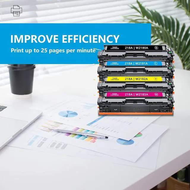 Alt view image 5 of 7 - 218A Toner Cartridges 4 Pack with Chip 3301sdw 3301fdw Replacement for HP 218A Color Laserjet Pro MFP 3301sdw 3301fdw 3201dw 3301cdw 3301 3201 Series Printer W2180A W2181A W2182A W2183A (BK/C/M/Y)