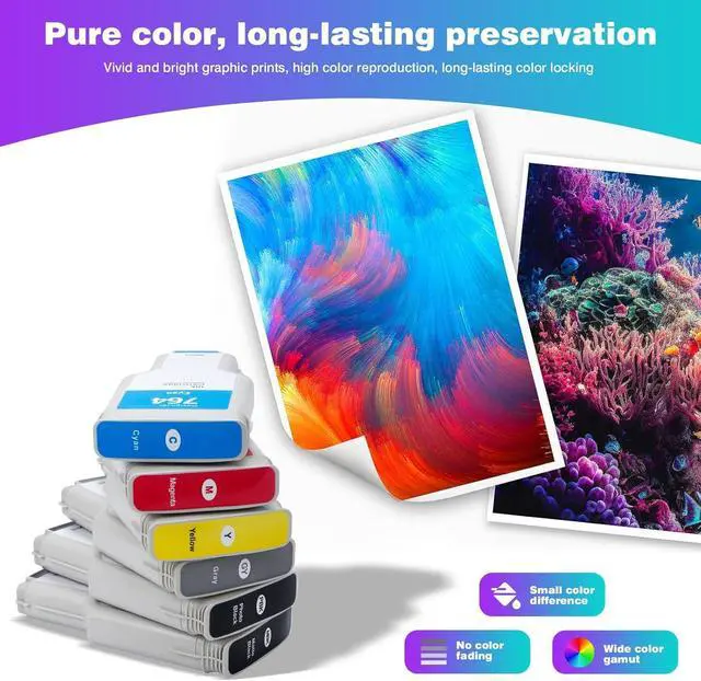 Alt view image 6 of 7 - 6-Pack 764 Ink Cartridge Set for HP 764 Ink for DesignJet T3500 Postscript Printer (Photo Black/Matte Black/Gray/Cyan/Magenta/Yellow) 300ml