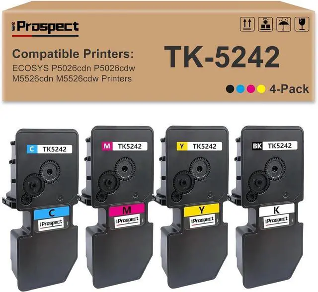 Main image of TK5242 Toner Cartridge, 4 Pack Compatible for Kyocera TK-5242 TK-5242K TK-5242C TK-5242M TK-5242Y Replacement for Ecosys P5026cdn P5026cdw M5526cdn M5526cdw Printer,