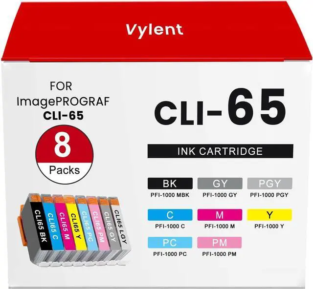 Main image of CLI-65 Ink Cartridges 8-Color Pack (BK, C, M, Y, PM, PC, GY, LGY) CLI65 CLI 65 Replacement for Canon CLI-65 Ink Cartridge for PIXMA PRO-200 Printer