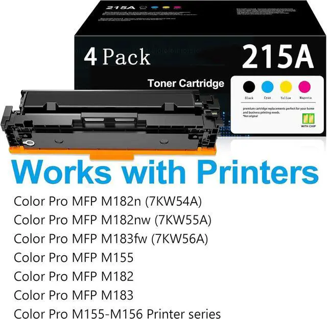Alt view image 2 of 6 - 215A with Chip Replacement for HP 215A Toner Cartridges 4 Pack W2310A W2311A W2312A W2313A Color Laserjet Pro MFP M182nw M183fw M182 M183 M155 Series M155dw M155nw Printer | Black Cyan Yellow Magenta