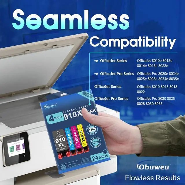 Alt view image 2 of 7 - 910XL High-Yield Ink Cartridges (4-Pack, Black, Cyan, Magenta, Yellow) | Replacement for HP 910XL Ink Cartridges Combo Pack Work with OfficeJet Pro 8025e 8015e 8028e 8035e 8025 8035 8020 Printer