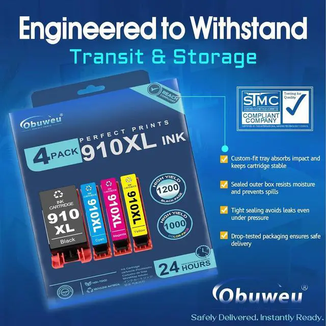Alt view image 7 of 7 - 910XL High-Yield Ink Cartridges (4-Pack, Black, Cyan, Magenta, Yellow) | Replacement for HP 910XL Ink Cartridges Combo Pack Work with OfficeJet Pro 8025e 8015e 8028e 8035e 8025 8035 8020 Printer