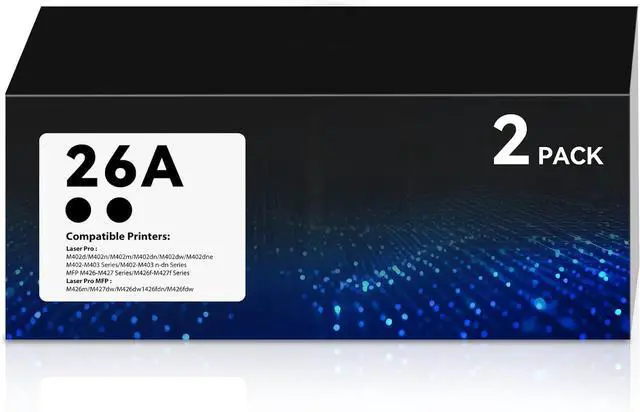 Main image of 26A CF226A Toner Black 2-Pack Pro M402n M426fdw Replacement for HP 26A 26X CF226X CF226A Black Toner Cartridges with Chip for Laserjet Pro M402n M426fdw M402dn M402dw M402m MFP M427dw M426dw M426fdn