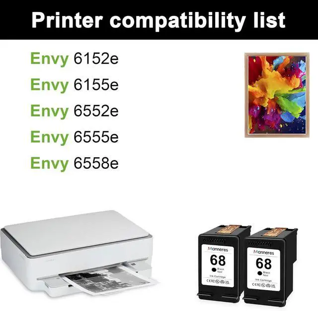 Alt view image 2 of 7 - 68 Black Ink Cartridges 2-Pack - Replacement for HP 68XL 68 Ink for Envy 6555e 6155e 6152e 6552e 6558e Printers High Yield Ink