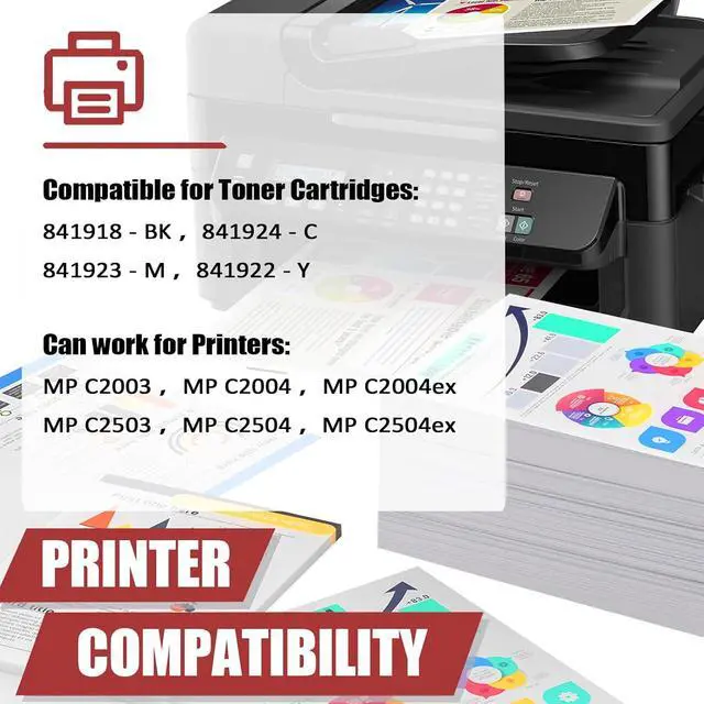 Alt view image 2 of 7 - MP C2503 Toner Cartridges Compatible for Ricoh 841918 841924 841923 841922 Toner Cartridge Work for Ricoh MP C2003 C2004 C2004ex C2503 C2504 C2504ex Printers