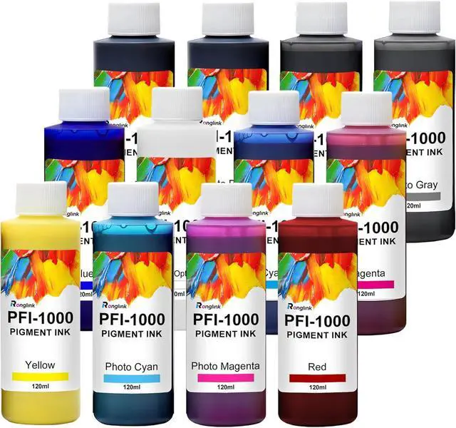 Alt view image 2 of 7 - PFI-1000 Ink Refill Replacement for Canon PFI1000 Ink Bottles High Capacity Works with imagePROGRAF PRO-1000 PRO1000 PRO1000 Printer Ink (12 x 120ML, MBK/PBK/C/Y/M/CO/PC/PM/R/BL/GY/PGY)