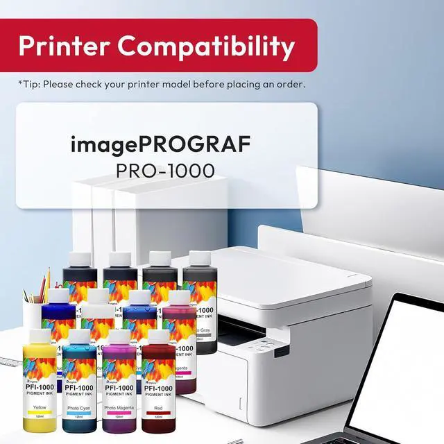Alt view image 4 of 7 - PFI-1000 Ink Refill Replacement for Canon PFI1000 Ink Bottles High Capacity Works with imagePROGRAF PRO-1000 PRO1000 PRO1000 Printer Ink (12 x 120ML, MBK/PBK/C/Y/M/CO/PC/PM/R/BL/GY/PGY)