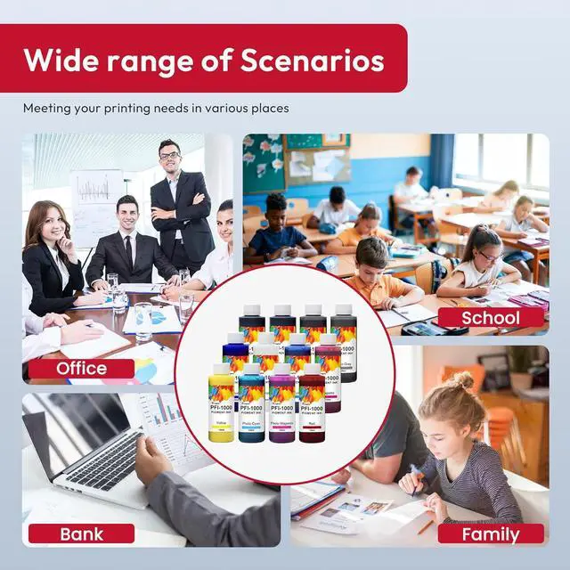 Alt view image 7 of 7 - PFI-1000 Ink Refill Replacement for Canon PFI1000 Ink Bottles High Capacity Works with imagePROGRAF PRO-1000 PRO1000 PRO1000 Printer Ink (12 x 120ML, MBK/PBK/C/Y/M/CO/PC/PM/R/BL/GY/PGY)