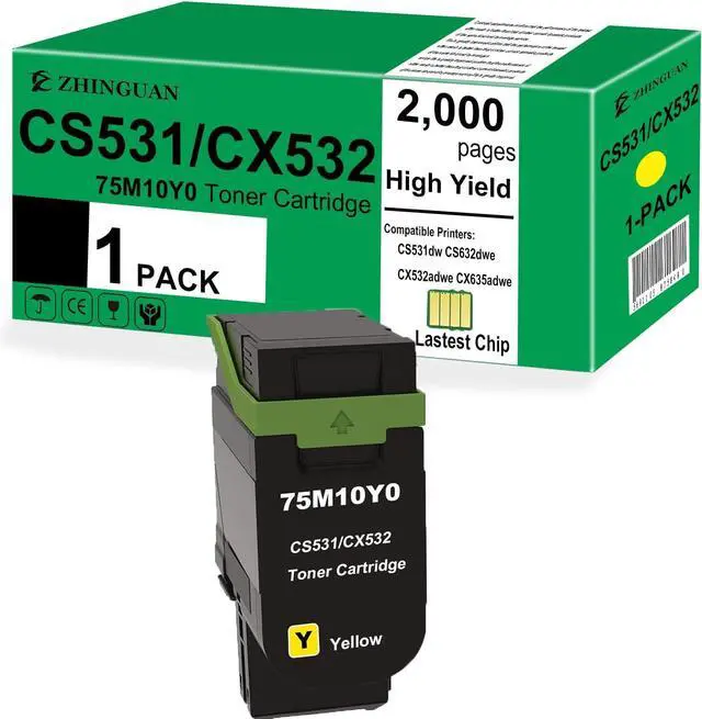 Main image of CS531 CX532 Toner Cartridge Replacement for Lexmark CS531 CX532 75M10Y0 Toner Cartridge Work for CS531dw, CS632dwe, CX532adwe, CX635adwe Printers(1 Yellow ,with Professional Chip)