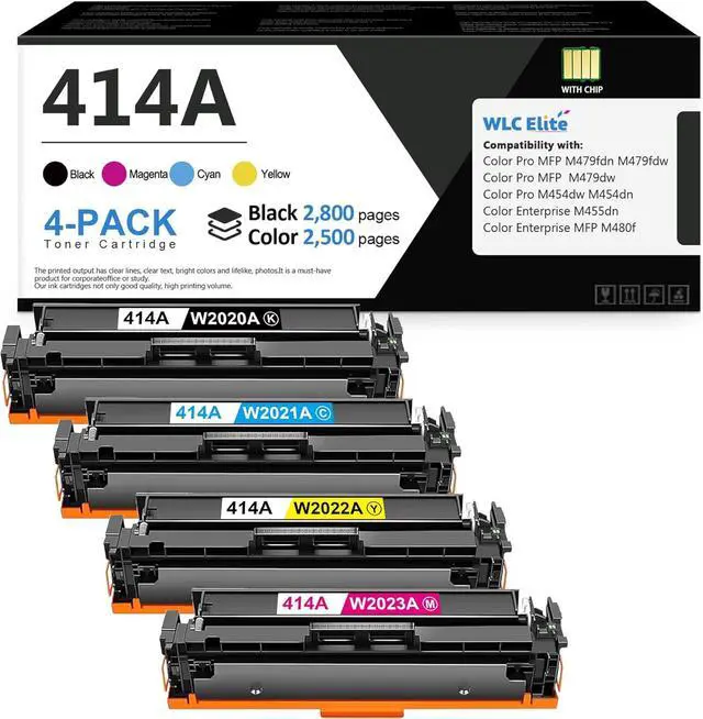 Main image of 414A Toner Cartridges 4 Pack (with Chip) W2020A W2021A W2022A W2023A Replacement for HP 414A 414X Color Pro MFP M479fdn M479fdw M454dw M454dn M479 M454 (Black Cyan Yellow Magenta)